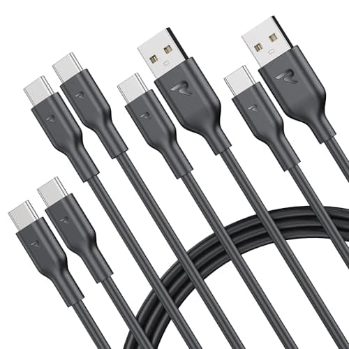 RAMPOW Cable USB C, [4Pack 1M] 2*Cable USB C vers USB C & 2*Cable USB vers USB C Charge rapide PD3.0, Cable iPhone 16, Cable iPhone 15 avec puce E-Mark pour iPhone 16/15, Macbook, iPad, Samsung
