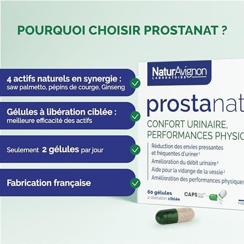 Laboratoire NaturAvignon Prostanat | Prostate, Confort urinaire, Performance physique | Saw Palmetto + Pépins de courge + Ginseng | Fabriqué en France | 60 gélules (1mois)