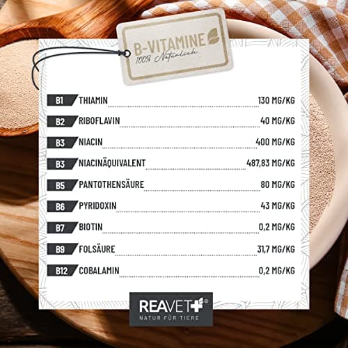 Poudre de levure de bière ReaVET pour Chiens et Chats 500g - levure de bière moulue Pure Contre la Chute des Poils et Les tiques, vitamines B Naturelles et biotine pour Chiens et Chats