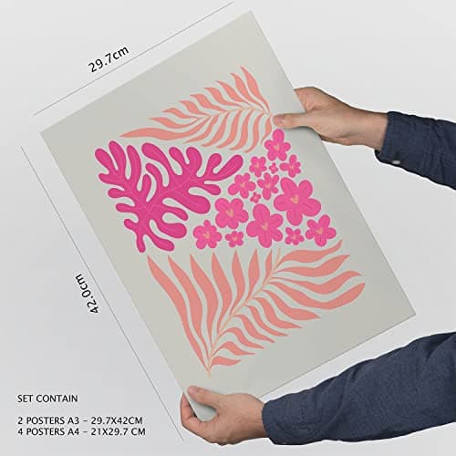 Nacnic Lot de 6 Affiches Minimalisme aux Couleurs Pastel. Flower Power. Impressions de paysage et de nature pour la décoration intérieure et la décoration. A3 et A4, cadres noirs.