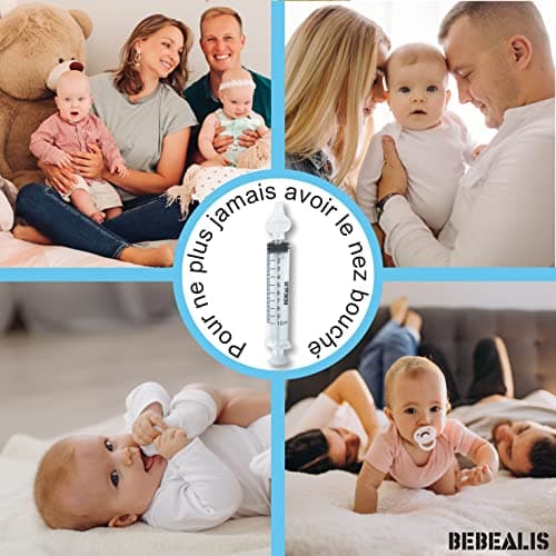 Seringue Nasale Bebe [x4] - [ Mouche Bebe + Embout Silicone Reutilisable + 2 Pointes Pipette Serum Physiologique + Trousse Soin Bébé + Livret Prévention | Irrigateur Aspirateur Nez Enfant Puériculture