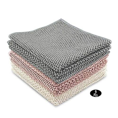 Gvolatee 9 pièces Chiffon Microfibre 30×30cm, Chiffons de Nettoyage Non Pelucheux Ecologique Tout Usage Micro Fibre Lavables et Réutilisables, Torchon Nettoyage Vitre pour Verre Maison Cuisine Voiture