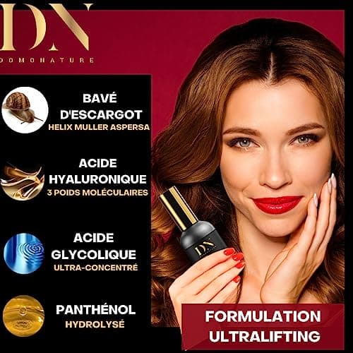 Bave d Escargot Visage pure, Serum Acide Hyaluronique pur 100% Bio, Creme Contour des yeux, Anti Rides Cerne pour Femme Homme, Hydratant Anti-Âge, Domonature 30ml