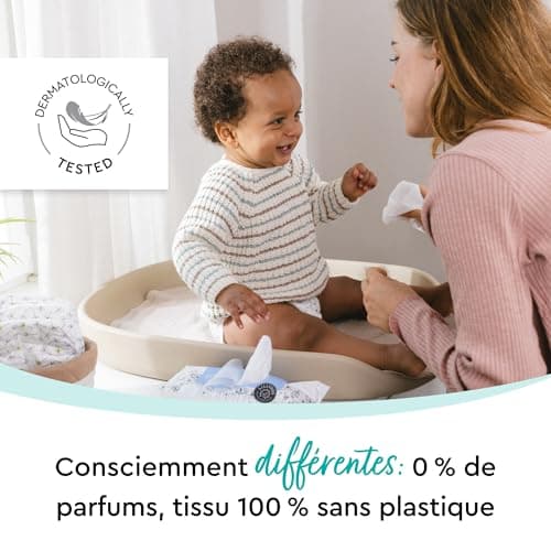Lingettes LILLYDOO pour bébé faites à 99% d'eau, Lot de 10 x 60 (600 lingettes), lingettes 100% sans plastique, sans parfum et douces comme du coton et de l'eau
