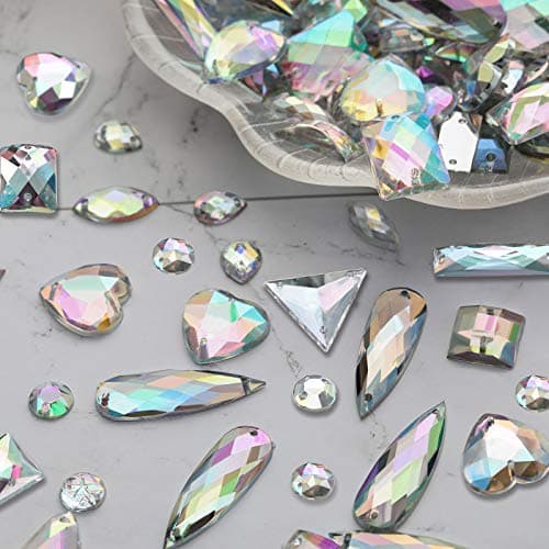 500 Pièces Gemme Acrylique de Couture Strass de Couture en Cristal Mixte avec 2 Trous pour Vêtement Couture Perle Décoration (Cristal AB)