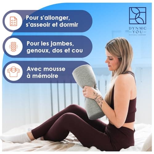 DYNMC you- Oreiller Ergonomique Cervical, Oreiller Cervicales Housse Oeko Tex Bambou Haute Qualité – Confortable, Mémoire de Forme, Coussin de Voyage Rond, pour Le Dos, Les Genoux et Le Cou, Gris