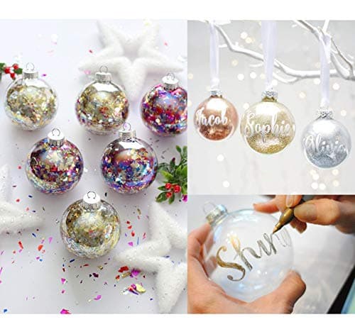 ilauke 20 Boule Transparente Remplissable Bricolage,Boules de Noël en Plastique Transparent à Remplir avec 4m Plume Rose+4m Corde,Boules de Sapin de Noël Ornements pour Fête de Mariage Décoration(6cm)