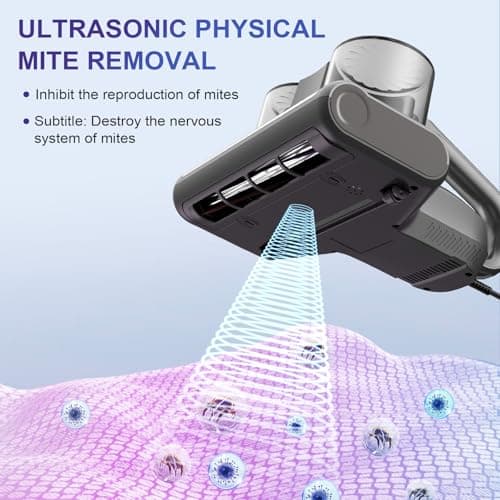 Solayce Aspirateur Anti-acariens pour Matelas, 16 KPA avec lumière UV 500 W, Forte Puissance d'aspiration avec Fonction air Chaud, ultrasons, élimine 99,9% des bactéries, allergènes et acariens