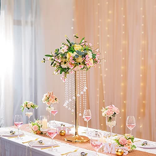 Nuptio Centres Table Mariage Vases Or - 2 Pièces 70cm Haut Vase À Fleurs Cristal Support Fleurs Métal pour Les Décorations Tables Fête