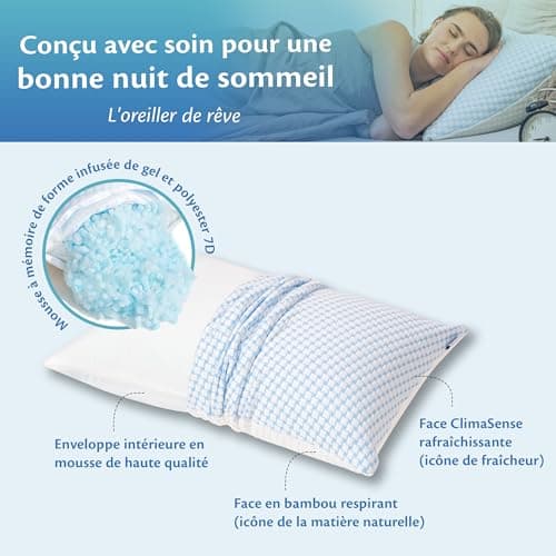 Ella Oreiller Memoire Forme 50x70 cm - Oreiller Ergonomique Cervical – Coussin à Mémoire de Forme pour Les douleurs cervicales - dormeurs sur Le côté, sur Le Dos, sur Le Ventre