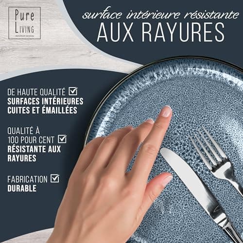 Tasse Café 6er Set en Grès Ibiza - Chic et moderne, compatible lave-vaisselle et micro-ondes - Tasses à Café Pure Living - Ensemble de Tasses à Thé et à Café Cool en bleu fumé
