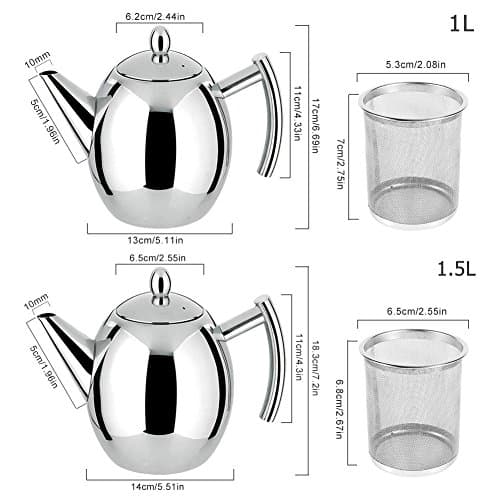 Wytino Cafetière en Acier Inoxydable, Ensemble de théière en Acier Inoxydable avec Filtre et Couvercle pour infuseur, Pot de diffuseur Grande capacité pour thé en Vrac, thé Vert(1L)