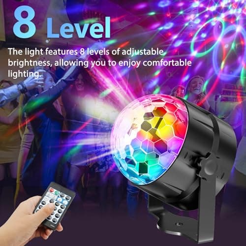 Gobikey Boule disco, rotation à 360° contrôlée par la musique avec télécommande et câble de 2 mètres, 15 couleurs RGBP boule a facette Convient pour la Réunion familiale Enfants Fête d'anniversaire