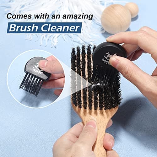 BESTOOL Brosse à cheveux 100% pure en poils de sanglier pour cheveux fins, fins et moyens, brosse à cheveux en poils de sanglier au design unique de qualité supérieure pour améliorer la texture