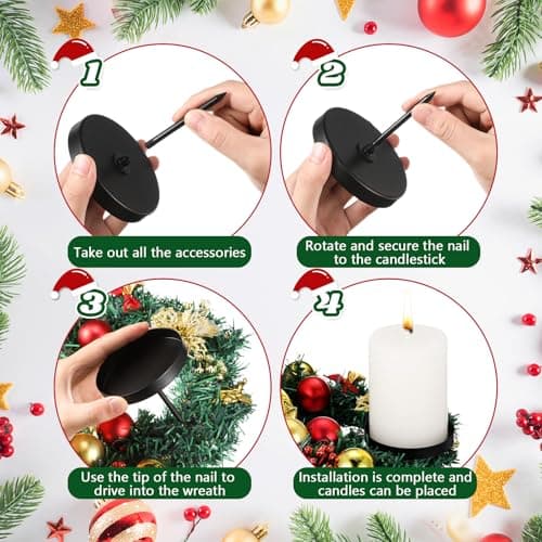 Nuenen 4 Bougeoirs pour Bougies de l'Avent Bougeoir avec Brochette Chandelier pour Couronne de l'Avent Assiette à Bougies de 8,5 cm Plateau Décoratif Plateau Rond Rétro (Noir)