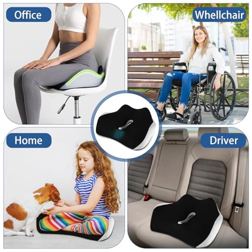 Bearrerp Coussin orthopédique en mousse à mémoire de forme - Ergonomique - Favorise la circulation sanguine et soulage le coccyx - Pour le bureau, la maison, la voiture - Noir