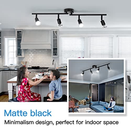 wowatt Plafonnier LED 4 Plafonnier cuisine Incl. 4x 5W Spots GU10 420lm Pivotant Salon Entrée Chambre Blanc froid Plafonnier spot 6000K Noir Moderne Inoxydable