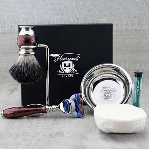 Lot de 5 rasoirs pour homme Maroon Antique - Avec Razor & Black Badger - Parfait comme cadeau.