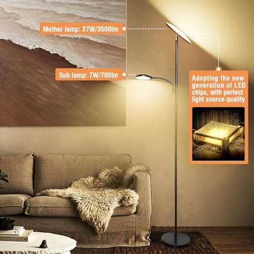 LED Lampadaire, 44W 4500LM Super Lumineux Lampadaire sur Pied Salon, Dimmable 2700K-6500K Lecture Lampadaires avec Télécommande et Contrôle Tactile, Lampadaire Haut pour Salon Chambre Bureau
