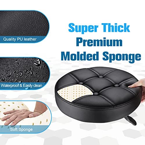 HMTOT Tabouret Rond pivotant à roulettes en Cuir synthétique avec Assise réglable en Hauteur Noir