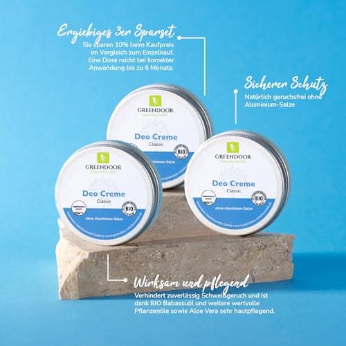 Greendoor Lot de 3 déodorants crème Sans aluminium 50 ml Déodorant naturel