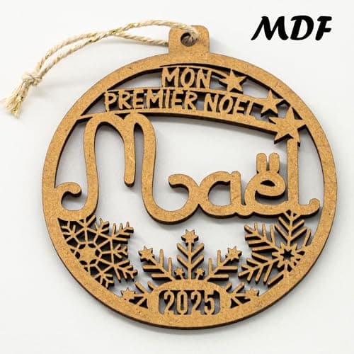 Boule de Noël Mon premier Noël, prénom et année personnalisable, Décoration en bois pour sapin, étui cadeau en option. Cadeau de Noël, naissance.