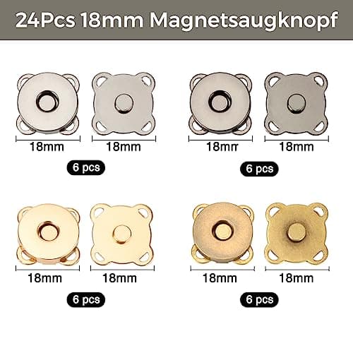 24 Sets Bouton Pression Aimanté 18mm Fermoir Magnetique pour Sac 4 couleurs Bouton Aimanté Couture Pression Aimanté couture pour Bricolage Sacs à Main Vêtements Vestes
