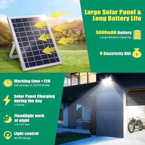 Aigostar - Projecteur Solaire LED d’extérieur avec Panneau Solaire,50W,Dimmable 3000/4000/6500K,5000mAH,Batterie de Grande Capacité,IP66,Lampe Solaire exterieur avec Télécommande,2M Câble,pour Jardin