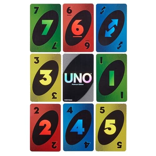 Mattel Games UNO Édition Platinum Jeu de Cartes pour soirées Jeux Entre Amis ou en Famille, Voyages, Camping et fêtes, Cartes Premium de Collection, HPY61