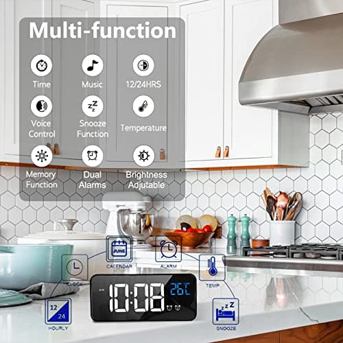 LATEC Réveil Numérique, Alarm Réveil LED avec Fonction Snooze, Charge des Ports USB (Noir)