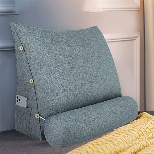 Rucener Coussin de Dossier pour Lit Coussin de Lecture pour Dossier de Lecture Coussin de Dossier Triangulaire Coussin à Coins Coussin de Lecture en Mousse Gris 60 CM