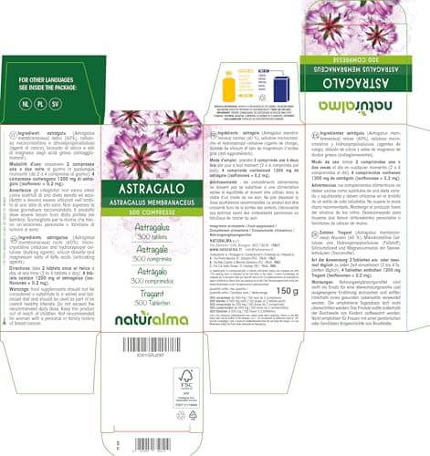 Astragale (Astragalus membranaceus) racines Naturalma - 150 g - 300 comprimés - Complément alimentaire - Naturel et Végétalien