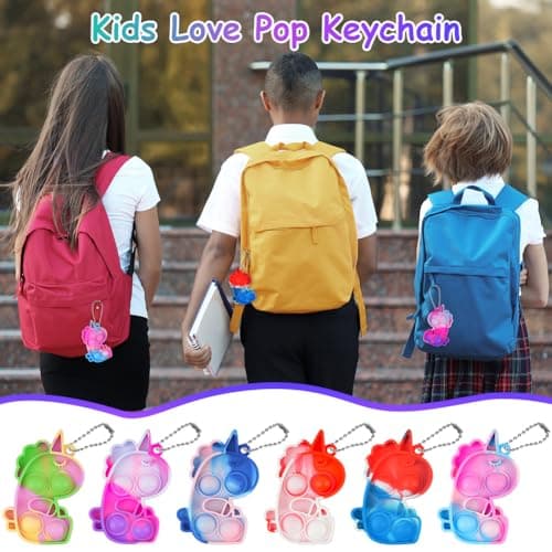 Ainiv 12PCS Mini Pop Push It Fidget Jouet Porte-clés, Licorne Silicone Squeeze Pop Bubble Fidget Bulk Jouets Sensoriels, Poppet Bubble Stress Soulagement Anxiété Jouets pour Autisme,Enfants Adultes