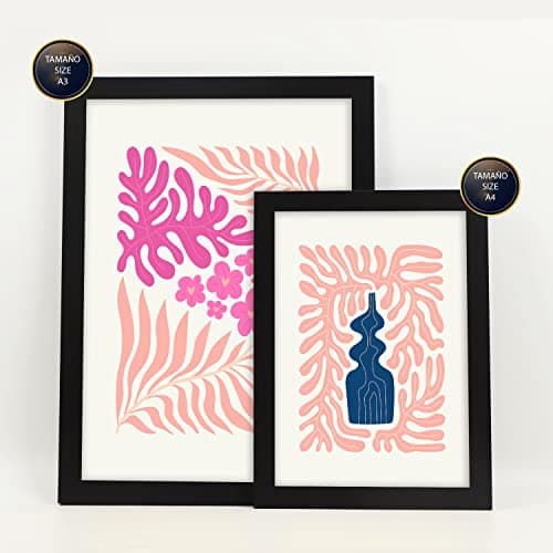 Nacnic Lot de 6 Affiches Minimalisme aux Couleurs Pastel. Flower Power. Impressions de paysage et de nature pour la décoration intérieure et la décoration. A3 et A4, cadres noirs.