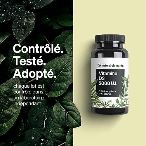 Vitamine D3 2000 U.I. – 365 comprimés – pour les os et le système immunitaire – Vitamine D – hautement dosé, sans additifs inutiles – produit et contrôlé en laboratoire en Allemagne