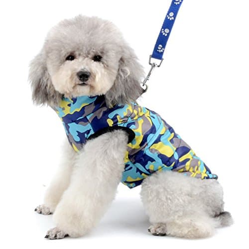 SELMAI - Manteau d’hiver matelassé motif camouflage avec boucles de laisse pour petit chien/chat