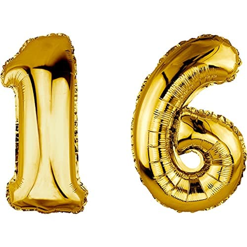 DekoRex® gonflable Ballon foil de 80cm d'air anniversaire décoration numéro or brillant No 16