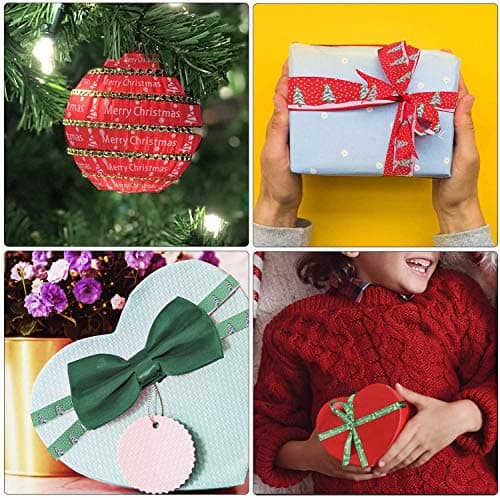 Trimming Shop Noël Ruban Gros Grain Noël Vacances Imprimé Snowglake Père Noël Rubans pour Emballage Cadeau, Décoration Festive - Rouge, 10mm x 25 Yards