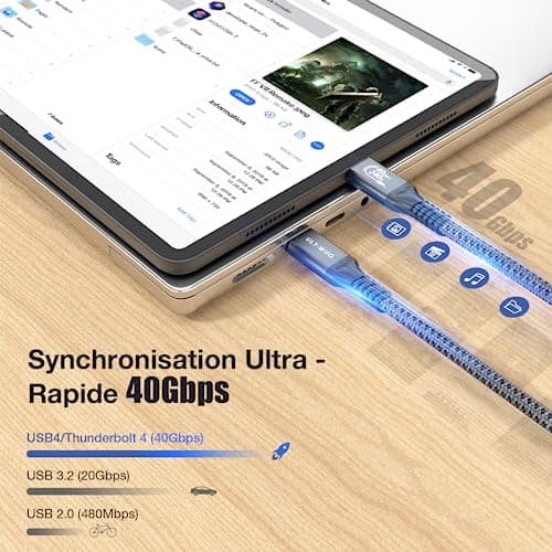 ULT-WIIQ USB4 240W/8K Câble USB C vers USB C Compatible avec Thunderbolt 4/3, Cable USB C vers USB C Charge Rapide & 40Gbps Transmission pour iPhone 15 Pro, Samsung, MacBook Pro, Sony, LG, Hub.(0,3M)