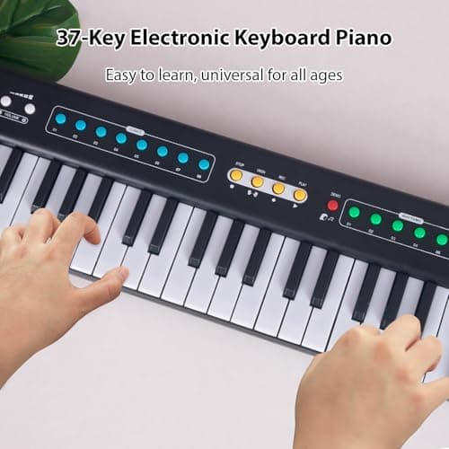 Funien Piano à Clavier électronique 37 Touches Mini Orgue électronique Portable Instrument de Musique 8 Tons 6 rythmes 10 démos avec Sangle de Microphone pour débutants Claviers Piano Double Modes
