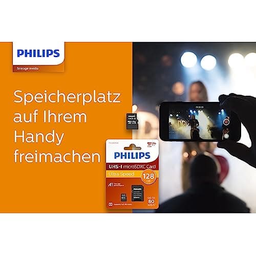 Philips Ultra Speed Carte microSDXC Card 128 Go + Adaptateur SD UHS-I U1, Vitesse de Lecture jusqu'à 80 Mo/s, A1 Fast App Performance, V10, Carte mémoire pour Smartphones, Tablette, PC, vidéo Full HD