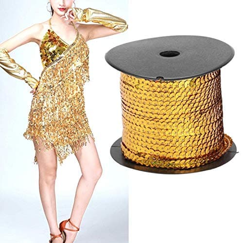 Pssopp 100 Yard Sequin Paillette Trim String 6mm Accessoire décoratif pour la Fabrication de Bijoux, Fabrication de Ruban, Costumes, Sewin(#Gold)