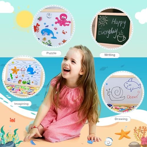 Uping Puzzle Magnetique Bois avec Tableau Double Face Aimanté pour Enfant 3 Ans et plus-130 Pièces