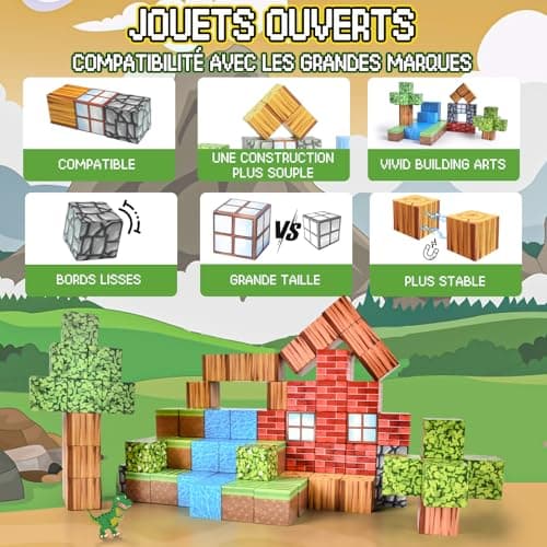 Ulikey Bloc Minecraft Aimanté, 80 Pièces Construction Magnetique Enfant 2.5CM Jeux de Construction Magnétique Forêt Cube Magnétique pour Enfants 3 4 5 6 7 8 9 10 Ans (Aventure en Forêt)