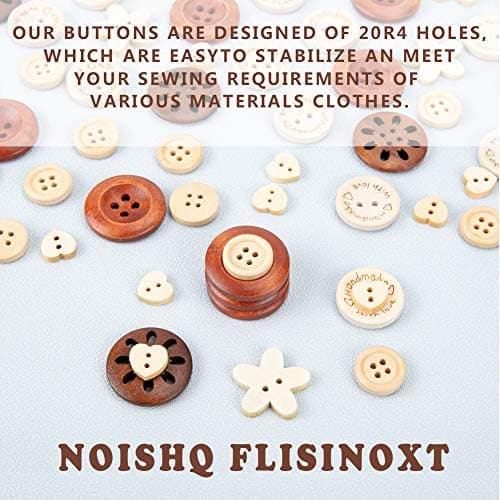PH PandaHall 120pcs 6 Styles Boutons en Bois, Bouton Fait Main à Coudre Fleur/Rond/Coeur pour les Fournitures d'artisanat