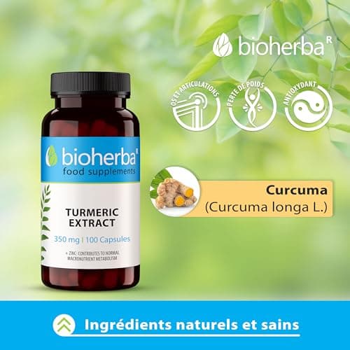 Curcuma Gélules 350 mg - 100 pcs : Antioxydant Puissant et Soutien Articulaire par BIOHERBA