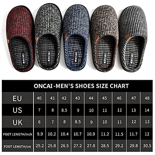 ONCAI Chaussons Homme Pantoufles à Rayures Hiver Chaussures Chaudes pour La Maison en Mousse à Mémoire de Forme, Laine en Peluche Doublée Avec Semelle en Caoutchouc Antidérapante Noir Taille 43