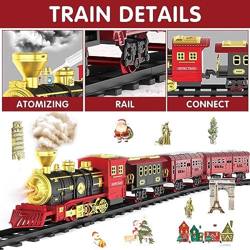 Locomotive à Vapeur,Jouet de Train à Vapeur,Train Electrique Noel Jouet avec Fumé,Train de Noel,Train Electrique,Train Jouet pour Enfants,Ensemble de Train de Noël Cadeau de Noël