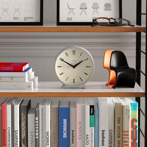 JONES CLOCKS Horloge de Bureau Venus' - Design Rond Moderne en Gris, Look rétro élégant pour étagère, Table, cheminée ou Chevet