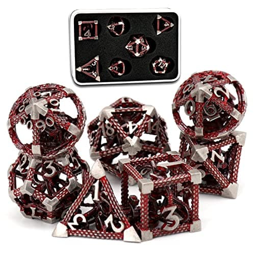 DND Dés Jeu de Role, Set de Dés Polyédriques D&D Dés de Jeux en Métal ZHOORQI 7 Pièces Dés Jeu de Role Cthulhu utilisé pour Le Jeu de Société Donjons et Dragons(Z-Blood Red)
